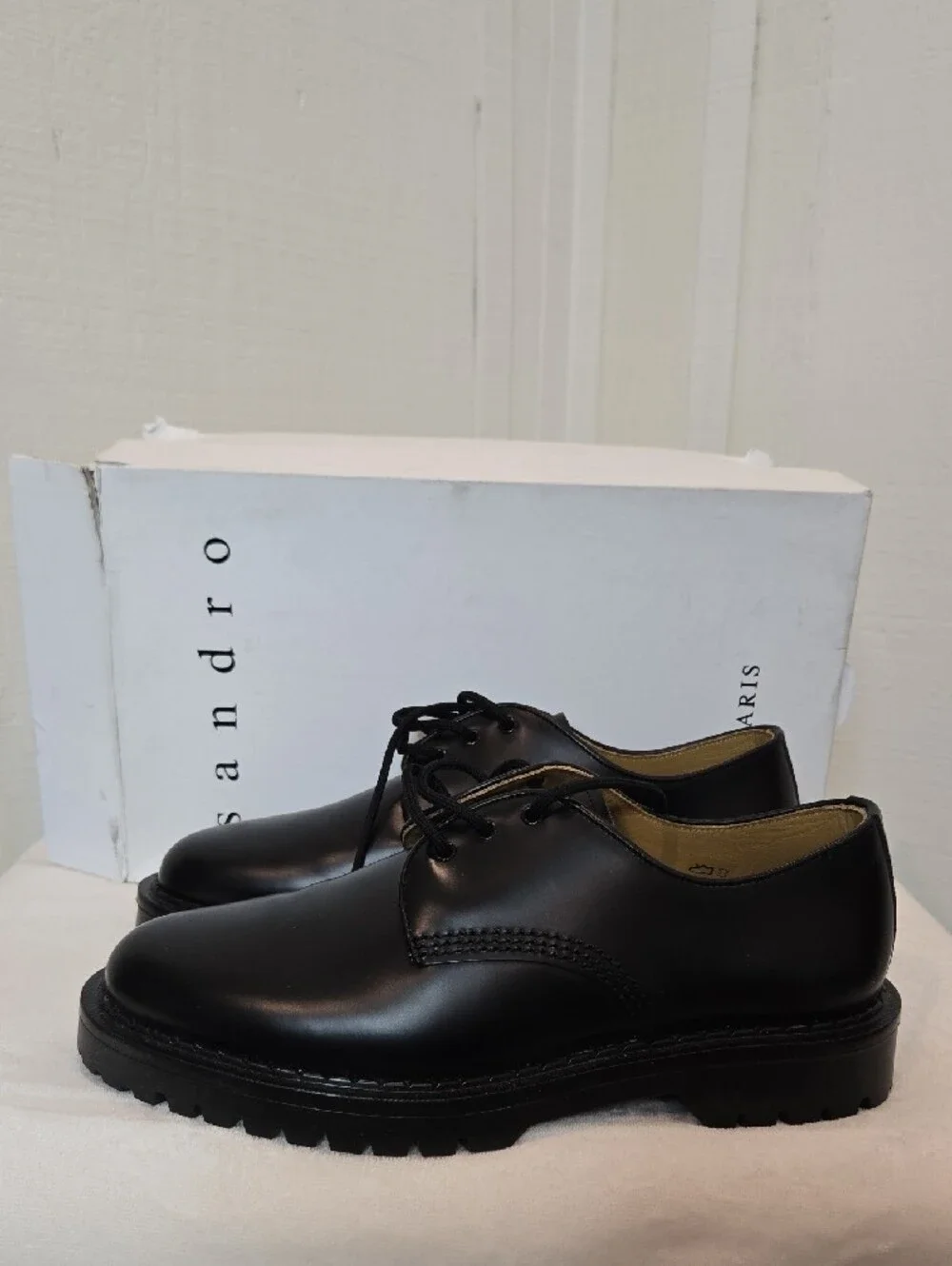 Sandro Men's Black Leather Derby Shoes - Classic Lace-Up Sz 42